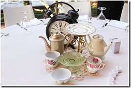 Clocks, tea cups, and tea pots, as Disney inspired centerpieces - Beauty and the Beast, photography by Degress North Images | MouseMingle.com